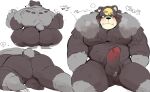  2022 anthro balls belly blush butt erection genitals green_eyes hi_res hyaku_(artist) kemono male moobs multiple_poses nintendo overweight overweight_male penis pok&eacute;mon pok&eacute;mon_(species) pose sitting solo ursaluna video_games 