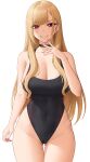  1girl absurdres bangs bare_shoulders blonde_hair blush breasts cleavage collarbone highres kitagawa_marin large_breasts long_hair looking_at_viewer red_eyes smile solo sono_bisque_doll_wa_koi_wo_suru swimsuit thighs zaphn 