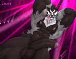  abs anthro areola balls biped black_balls black_body black_foreskin black_fur foreskin fur genitals grey_body grey_fur hands_behind_head hi_res humanoid_genitalia humanoid_penis looking_at_viewer male mr._frenzy muscular muscular_anthro muscular_male nintendo nipples nude obstagoon open_mouth partially_retracted_foreskin pecs penis pink_nipples pink_sclera pok&eacute;mon pok&eacute;mon_(species) pole solo stripper_pole teeth tongue tongue_out vein veiny_penis video_games white_body white_fur 