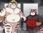  2022 ailurid anthro belly black_body duo felid genitals hi_res humanoid_genitalia humanoid_hands humanoid_penis inside kemono licho_(tas) lifewonders male male/male mammal moobs navel nipples overweight overweight_male pantherine penis ptcmtr red_body red_panda small_penis tiger tokyo_afterschool_summoners video_games white_body young zhurong_(tas) 