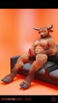  abs animal_genitalia animated anthro balls bovid bovine cattle fluffy genitals hi_res hooves kovinafterdark larger_male male mammal masturbation muscular muscular_male sitting size_difference smile solo solo_focus 