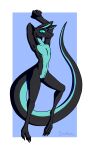 3_toes absurd_res animal_genitalia anthro bestbake blue_eyes claws feet genital_slit genitals grey_body hi_res kobold lizard long_tail lying male pinup pose presenting pupils reptile scalie simple_background slim slit slit_pupils solo thick_tail toes 