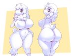  anthro big_breasts big_butt bovid breasts butt caprine featureless_crotch female fur hi_res horn mammal navel nintendo nipples pok&eacute;mon pok&eacute;mon_(species) pupils simple_background slit_pupils smile solo sqoon tail_tuft thick_thighs tuft video_games white_body white_fur wide_hips wool_(fur) wooloo 
