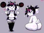  accessory anthro blush butt canid canine clothed clothing disfigure felid feline female hair hair_accessory hair_bow hair_ribbon hi_res looking_back maid_uniform mammal nude one_eye_closed open_mouth ribbons simple_background tem temmie_(undertale) text topwear undertale undertale_(series) uniform video_games white_body 