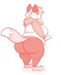  anthro barefoot big_butt bottomwear butt canid canine clothed clothing feet female fox hi_res hoodie looking_at_viewer looking_back looking_back_at_viewer mammal overweight overweight_female pants smile solo tight_clothing titsunekitsune topwear yoga_pants zera_(titsunekitsune) 