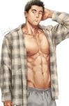  1boy abs bara closed_mouth gentle2nd large_pectorals looking_at_viewer male_focus mature_male muscular muscular_male navel nipples open_clothes open_shirt original pectoral_cleavage pectorals short_hair solo stomach 