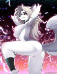  anthro anus breasts butt canid canid_demon collar demon female fur genitals hellhound helluva_boss hi_res loona_(helluva_boss) mammal multicolored_body multicolored_fur pussy solo spiked_collar spikes tsampikos two_tone_body two_tone_fur 