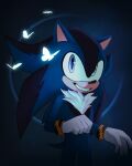  5_fingers anthro apex_the_hedgehog arthropod black_background butterfly cakechomped chest_tuft eulipotyphlan fan_character fingers fist glowing hedgehog hi_res insect lepidopteran male mammal sega simple_background smile solo sonic_the_hedgehog_(series) tuft 