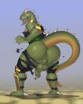  anthro big_butt butt clothed clothing green_body hi_res lizard male monster mortal_kombat partially_clothed raised_tail reptile reptile_(mortal_kombat) scalie solo torn_clothing unknown_artist video_games yellow_eyes 