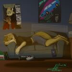  absurd_res all-nighter anthro canid canine canis commandercross coyote dorm eric_cross furniture gaming hi_res male mammal relaxing sleeping sofa 