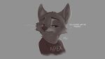  absurd_res anthro bust_portrait canid canine clothed clothing digital_drawing_(artwork) digital_media_(artwork) english_text fox frown fur furvie greyscale hair hi_res looking_away male mammal monochrome portrait shirt simple_background solo text topwear whiskers 
