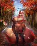  anthro asian_clothing autumn big_breasts breasts canid canine clothing collar east_asian_clothing falling_leaves female fox grace_(floa) hi_res huge_breasts japanese_clothing kimono mammal solo utterangle wide_hips 