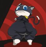  anthro atlus bandanna belly black_body black_fur blue_eyes bottom_heavy butt colored domestic_cat felid feline felis fur hi_res kerchief looking_back looking_down male mammal megami_tensei megami_tensei_persona morgana_(persona) overweight overweight_male seatbelt_(artist) shaded solo thick_thighs video_games white_body white_fur wide_hips yellow_bandanna yellow_kerchief 