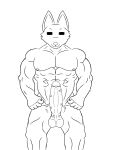  abs balls big_penis black_and_white canid canine canis domestic_dog erection fur genitals hi_res huge_penis humanoid_genitalia humanoid_penis kim(racingtime244) male mammal monochrome muscular muscular_male nipples nude pecs penis penis_tip pubes racingtime244 simple_background simple_eyes smile standing wolf 