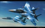  aircraft airplane commentary_request f-15_eagle highres mecha military no_humans original su-27 ukraine vehicle_focus zephyr164 