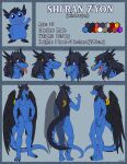  absurd_res anthro black_body black_feathers black_hair black_wings blue_body dragon facial_piercing feathered_dragon feathered_wings feathers featureless_crotch furgonomics furry-specific_piercing hair hi_res male model_sheet nameless00 nose_piercing nude orange_eyes piercing purple_eyes shi&#039;ran_z&#039;yon solo standing tongue tongue_out windragon wing_piercing wings 