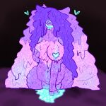  anthro big_breasts blue_nipples blue_nose blue_tongue bodily_fluids breast_grab breasts covered_eyes female fur genital_fluids glowing goo_(disambiguation) goo_creature hair hand_on_breast kittyco-pizza long_hair mammal masturbation nipples pink_body pink_fur purple_hair pussy_juice saliva smile solo tongue 