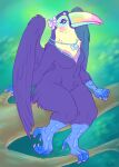  4_toes accessory anisodactyl anthro avian beak bird feet female hair_accessory hair_bow hair_ribbon in_tree jewelry necklace nude painted_claws plant purple_eyes ribbons scales sitting sitting_in_tree solo toes toucan tree vera_(artist) 