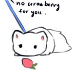 ambiguous_gender arctic_fox canid canine feral food fox fruit fur hi_res leash mammal plant simple_background simple_eyes snoii_(snoiifoxxo) snoiifoxxo solo strawberry text white_background white_body white_fur 