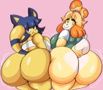  animal_crossing ankha_(animal_crossing) anthro ass_to_ass big_butt bottomless butt canid canine canis clothed clothing domestic_cat domestic_dog felid feline felis female female/female hi_res huge_butt isabelle_(animal_crossing) lewd_dorky looking_at_viewer looking_back looking_back_at_viewer mammal nintendo shih_tzu toy_dog video_games 