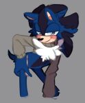  5_fingers anthro apex_the_hedgehog black_body black_fur blue_body blue_eyes blue_fur chest_tuft clothing eulipotyphlan fan_character fingers fur hedgehog hi_res male mammal sega smile smirk solo sonic_the_hedgehog_(series) sorachi sweater teasing topwear tuft 