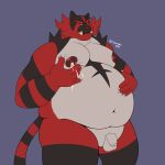  absurd_res anthro bodily_fluids flaccid foreskin fupa genitals hi_res incineroar lactating male male_lactation nintendo obese obese_male overweight overweight_male penis pok&eacute;mon pok&eacute;mon_(species) rionmaro small_penis solo video_games 