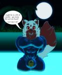  2022 abs anthro aske_(vezerem) biceps big_bulge biped black_body black_fur black_nose blush bodysuit bulge canid canine clothed clothing dialogue digital_drawing_(artwork) digital_media_(artwork) dipstick_tail english_text fox fur hi_res lock_bulge looking_at_viewer male mammal markings moon multicolored_body multicolored_fur multicolored_tail muscular muscular_anthro muscular_male night null_bulge open_mouth palm_tree plant red_body red_eyes red_fur red_tail rubber sharp_teeth skinsuit solo speech_bubble swimming_pool tail_markings teeth text tight_clothing tree two_tone_tail vezerem white_body white_fur white_tail 