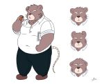  2022 anthro belly bottomwear clothing eyes_closed gumpang0 hi_res humanoid_hands kemono male mammal murid murine navel overweight overweight_male pants rat rodent sad shirt solo topwear 