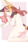  anthro blush bodily_fluids breasts embarrassed fangs felid feline female fluffy fluffy_tail fur genital_fluids hair mammal multicolored_body multicolored_fur open_mouth orange_hair pussy_juice sincrescent solo therianthrope white_body white_fur yellow_body yellow_fur 
