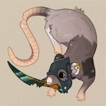  2022 absurd_res clothing ear_piercing ear_ring feral grey_body hat headgear headwear hi_res knife knife_in_mouth mammal murid murine piercing rat rodent savkate simple_background solo 