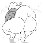  anthro anus balls big_butt butt clothed clothing crocodilian genitals gus_(sailewder) low_res male monochrome partially_clothed rear_view reptile sailewder scalie simple_background solo 