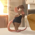  2022 anthro brown_body brown_fur clothed clothing detailed_background digital_media_(artwork) female fully_clothed fur hi_res inside kitchen light lighting louart mammal mouse murid murine rodent shaded solo standing 