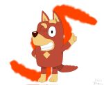  &diams; 2022 anthro bluey_(series) canid canine canis detailed_background digital_media_(artwork) dipstick_limbs domestic_dog fur gesture grin happy hi_res kelpie looking_at_viewer male mammal multicolored_body multicolored_fur one_eye_closed paws pivoted_ears proud raised_arm rusty_(bluey) signature simple_background smile solo standing suit_symbol thumbs_up unknown_artist white_background wink 