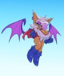  anthro big_breasts bigdad boots breasts cape chiropteran cleavage cleavage_cutout clothed clothing cosplay dc_comics female flying footwear gloves hair hair_over_eye handwear hi_res high_heeled_boots high_heels looking_at_viewer mammal one_eye_obstructed power_girl rouge_the_bat sega solo sonic_the_hedgehog_(series) wings 