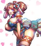  1girl ahoge animal_ears asymmetrical_legwear between_breasts between_legs blue_bow blue_dress blush bodice bonnie_(bunny_gif) bow breasts bunny_ayumi bunny_ayumi_(vtuber) carrot_hair_ornament colored_shadow commentary corset cowboy_shot cross-laced_clothes cross-laced_top dgrp_(minhduc12333) double_bun dress english_commentary eyebrows_visible_through_hair finger_to_mouth floppy_ears food-themed_hair_ornament garter_belt gold_trim hair_between_eyes hair_bow hair_ornament hand_between_legs heart heart_eyes heart_hair_ornament highres indie_virtual_youtuber komatsuzaki_rui_(style) large_breasts looking_at_viewer off-shoulder_dress off_shoulder one_eye_closed open_mouth orange_hair own_hands_together plaid rabbit_ears rabbit_girl rabbit_tail real_life shadow short_hair short_sleeves short_twintails sideboob sidelocks signature simple_background skindentation smile smiley_face solo standing striped striped_bow tail thank_you thick_thighs thighhighs thighs twintails two-tone_bow underbust uneven_legwear valentine virtual_youtuber white_background white_bow 