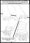  ambiguous_gender anthro arania armadillo_girdled_lizard claws comic english_text feet foot_focus girdled_lizard hi_res jack_(tcitw) lizard monochrome reptile scalie solo text the_cabin_in_the_woods_(arania) toe_claws transformation 