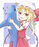  1girl flandre_scarlet hat highres ikea ikea_shark iyo_(ya_na_kanji) red_eyes stuffed_animal stuffed_shark stuffed_toy touhou toy wings 