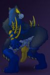  absurd_res animal_genitalia anthro anus blue_body blue_eyes blue_hair blue_skin capcom dragon fetishame fluffy fluffy_tail flying_wyvern genitals grey_body hair hand_on_butt hi_res knot looking_back male mane monster_hunter nargacuga penis raised_tail scales sheath solo spines spreading video_games winged_arms wings wyvern yellow_penis 