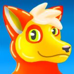 animate_inanimate anthro blue_background canid canine fox green_eyes hair happy hi_res inflatable latex living_inflatable male mammal orange_body profile_picture riddle rubber simple_background solo white_hair yellow_body 