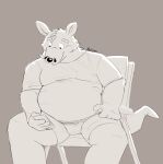  2022 anthro belly bottomwear chair clothing furniture hi_res humanoid_hands kangaroo macropod male mammal marsupial nookdae overweight overweight_male phone shirt shorts sitting solo topwear 