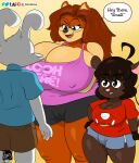  anthro big_breasts breast_size_difference breasts brown_body brown_fur canid canine canis cleavage clothed clothing domestic_dog eyewear female fur glasses group gwen_geek gwen_martin hi_res huge_breasts lagomorph larger_female larger_male leporid male mammal mouse murid murine nipple_outline rabbit rarehare rodent shirt size_difference smaller_female smaller_male superia thick_thighs topwear trio 