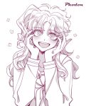  1girl blush earrings genderswap genderswap_(mtf) hands_on_own_cheeks hands_on_own_face jewelry jojo_no_kimyou_na_bouken kakyoin_noriaki long_hair monochrome school_uniform sempon_(doppio_note) solo stardust_crusaders 