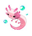  absurdres axolotl axolotl_(minecraft) bubble closed_eyes colored_skin cube firebay highres long_tail low_leg minecraft open_mouth pink_skin scales tail x_fingers 