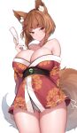  absurd_res animal_humanoid asian_clothing blush breasts brown_hair canid canid_humanoid canine canine_humanoid cleavage clothed clothing east_asian_clothing female fox_humanoid hair hi_res humanoid japanese_clothing kimono mammal mammal_humanoid panties solo suruga_(xsurugax) underwear 