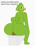  absurd_res anthro avian balls big_butt bird butt cringebird duo_(duolingo) duolingo feces feces_in_ass genitals harewithoutahat hi_res looking_at_viewer male mascot owl rear_view scat sitting smile smiling_at_viewer solo toilet toilet_bowl toilet_seat toilet_use 