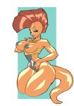  anthro big_breasts breasts clothed clothing eyeshadow female huge_breasts lipstick looking_at_viewer makeup mostly_nude nintendo partially_clothed pok&eacute;mon pok&eacute;mon_(species) scrafty shirt simple_background solo tank_top theoverloader thick_thighs topwear video_games 