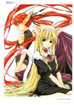  absurdres animal_ears ass blonde_hair brown_eyes flat_chest hair_ribbon headband highres horibe_hiderou long_hair looking_back multiple_girls neck_ribbon original pointy_ears red_eyes red_hair ribbon sitting smile tail twintails very_long_hair 