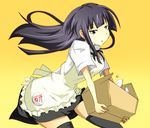  apron black_eyes black_hair box broken carrying highres long_hair shirokuroya skirt solo thighhighs working!! yamada_aoi zettai_ryouiki 