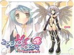  anzu flat_chest green_eyes grey_hair highres horns itou_noiji navel peace@pieces thighhighs wings 