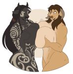  anthro anthro_on_anthro big_breasts black_hair bovid bovine breast_squish breasts breasts_frottage brown_hair cattle duo female female/female hair hi_res huge_breasts mammal nude slightlysimian squish 